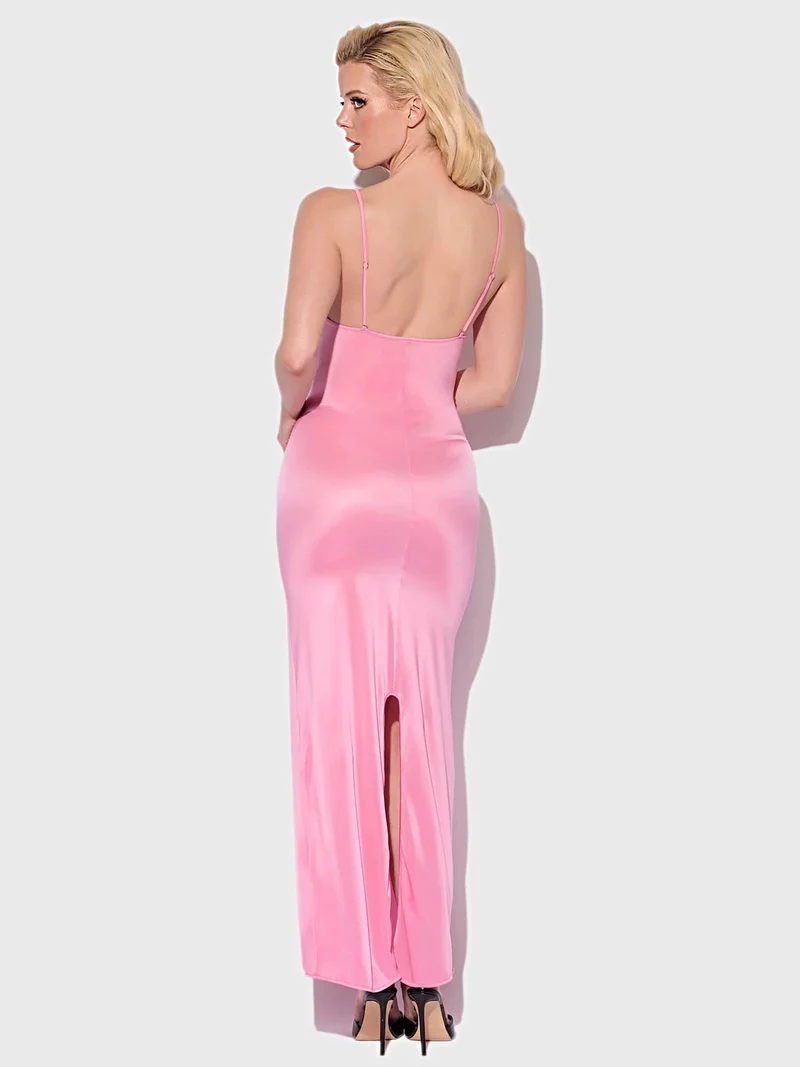 Zoe Oil Slick Damen-Maxikleid in Bodycon-Optik – tiefer Rückenausschnitt, Rückenschlitz, verstellbare Träger