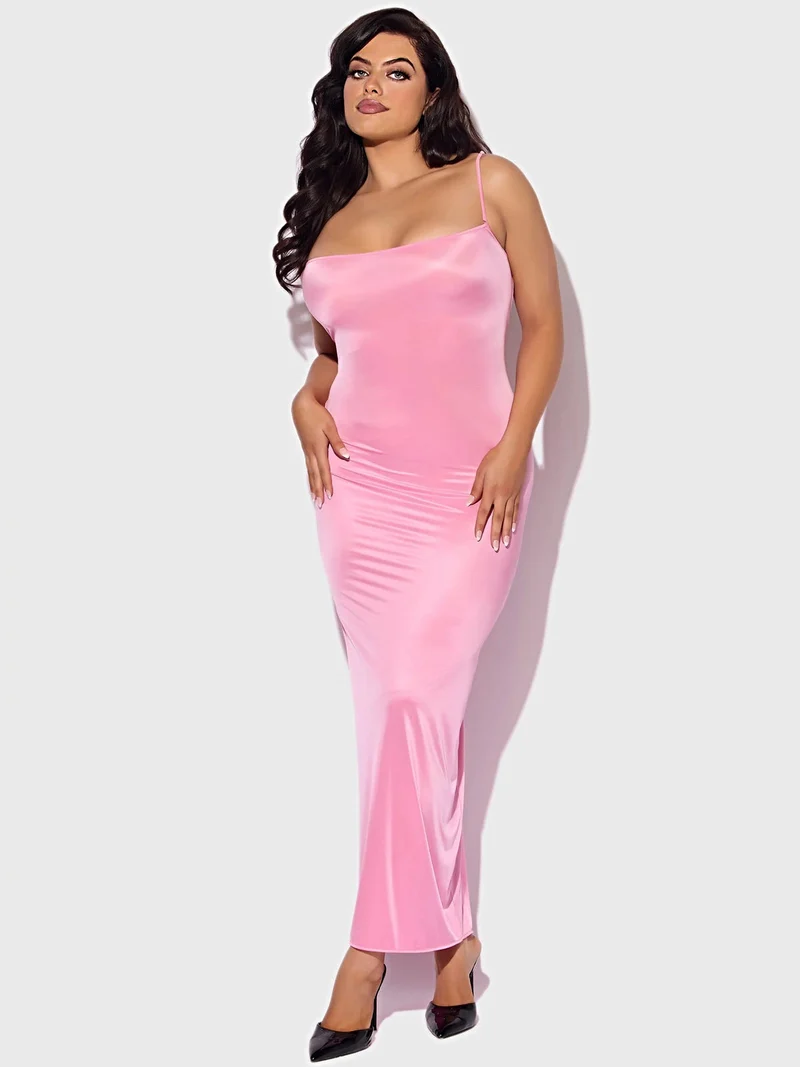 Zoe Oil Slick Damen-Maxikleid in Bodycon-Optik – tiefer Rückenausschnitt, Rückenschlitz, verstellbare Träger