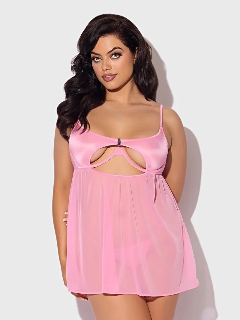 Zoe Oil Slick Babydoll-Dessous-Set mit Bügeln, aufklappbaren Cups und G-String