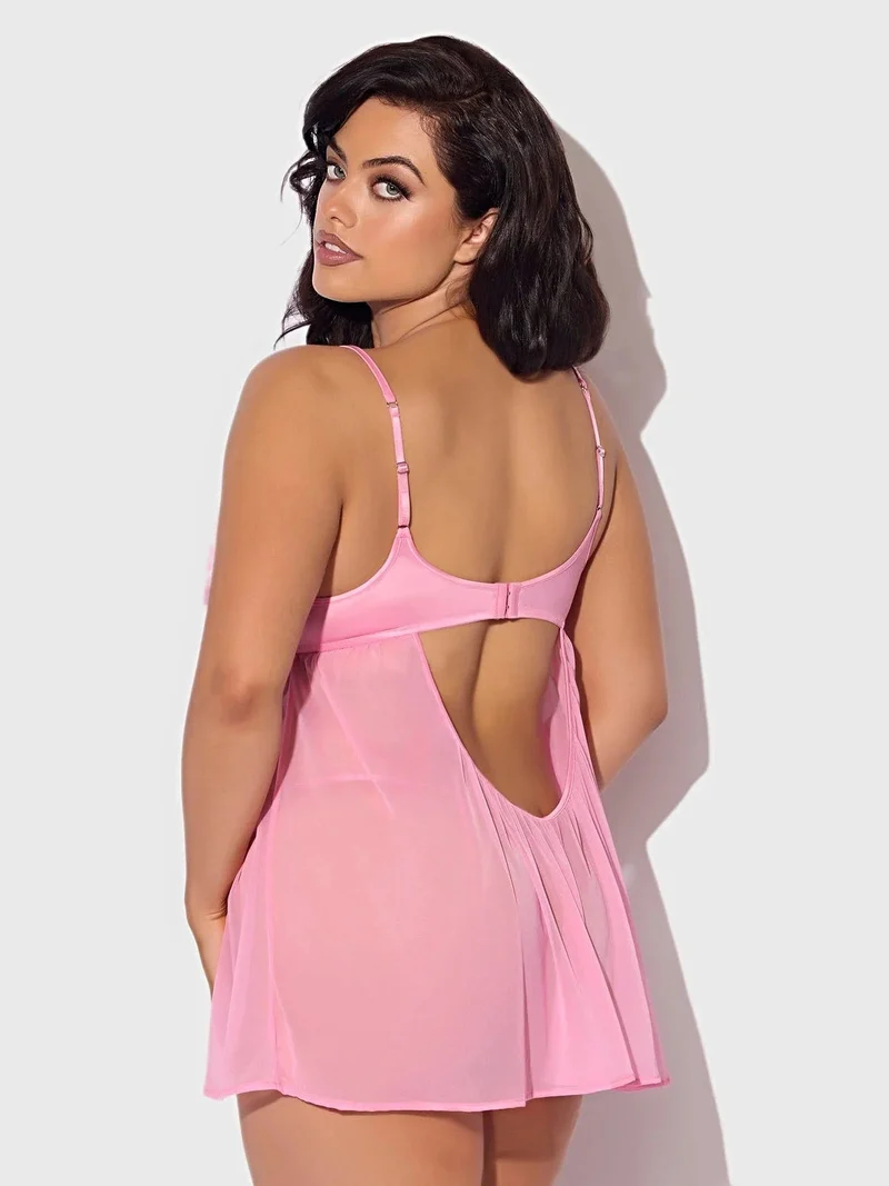 Zoe Oil Slick Babydoll-Dessous-Set mit Bügeln, aufklappbaren Cups und G-String