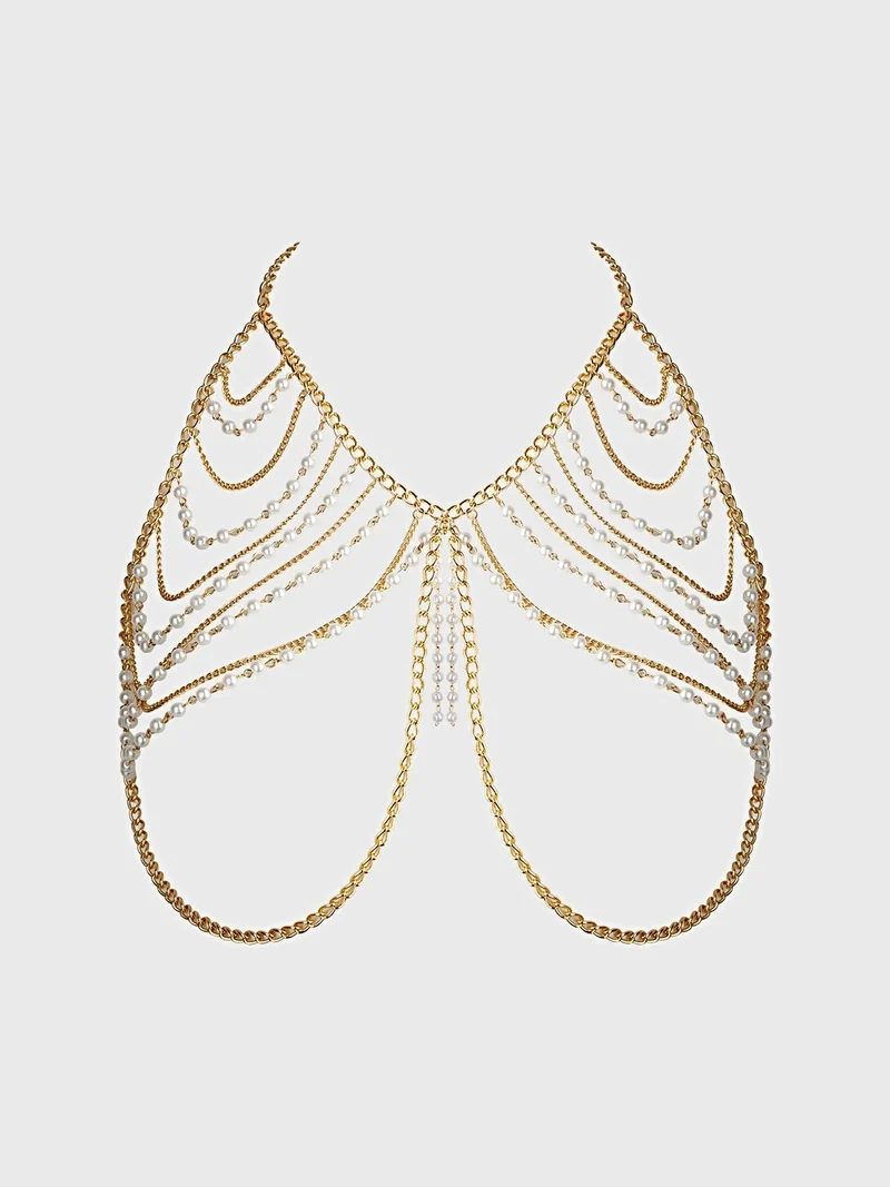 Perlenketten-Bralette – drapierte Dreieckskörbchen, Neckholder und verstellbare Verschlüsse