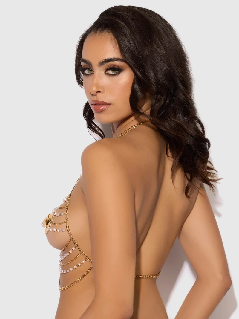 Perlenketten-Bralette – drapierte Dreieckskörbchen, Neckholder und verstellbare Verschlüsse
