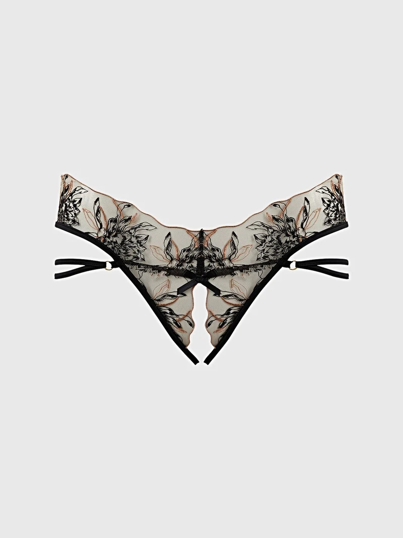 House Of Desire Delilah Transparenter, schrittloser Slip - Bestickter, trägerloser, rückenfreier Hipster