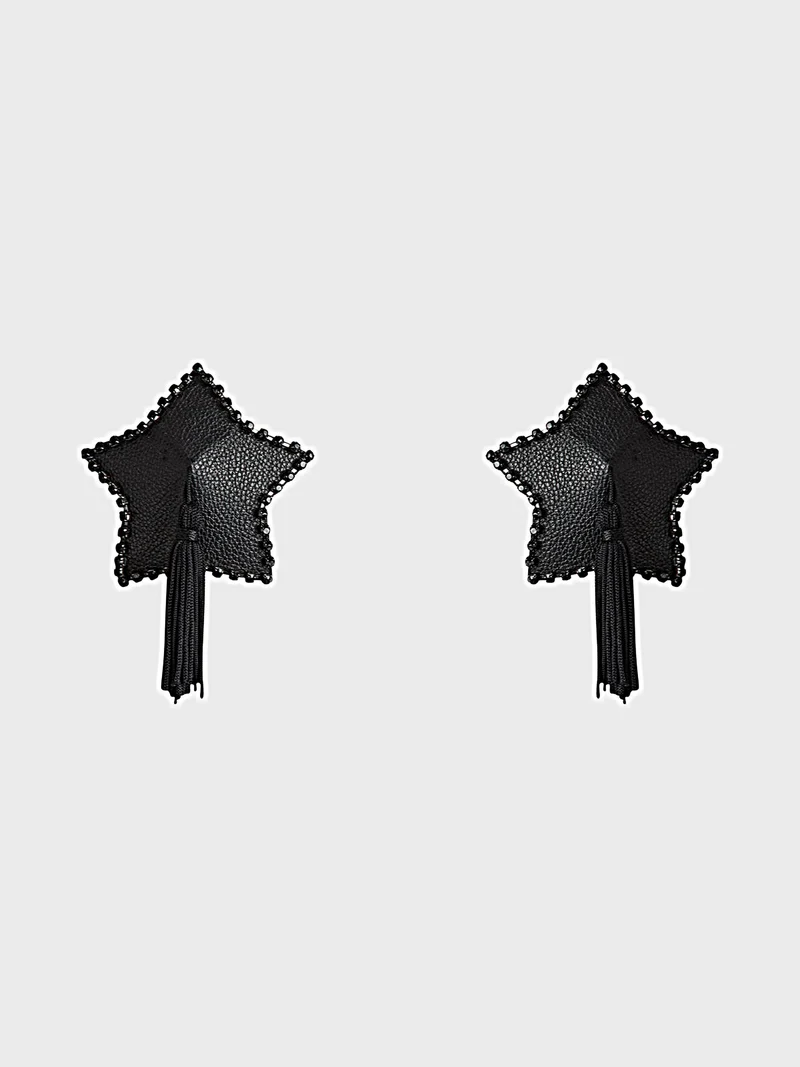 Strass-Pasties mit sternförmigem Lederdesign, Quastendetails und Kleberückseite