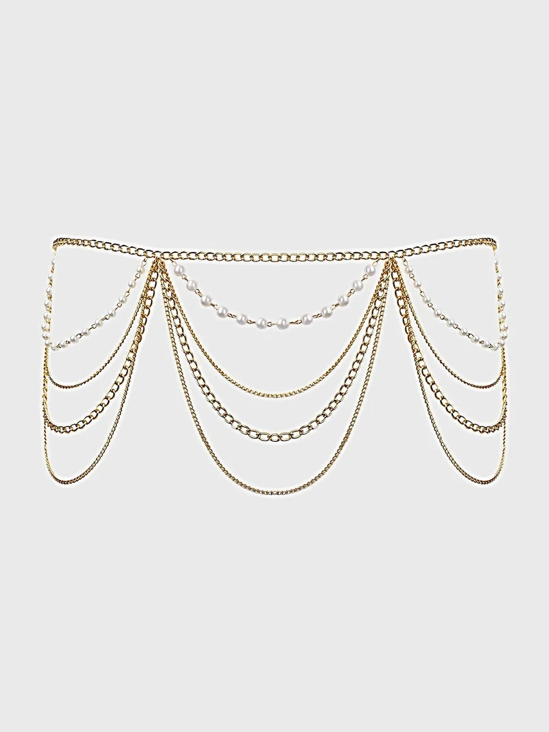 Perlenbesetztes Strumpfband mit mehrlagigem Kettendesign und verstellbarem Karabinerverschluss