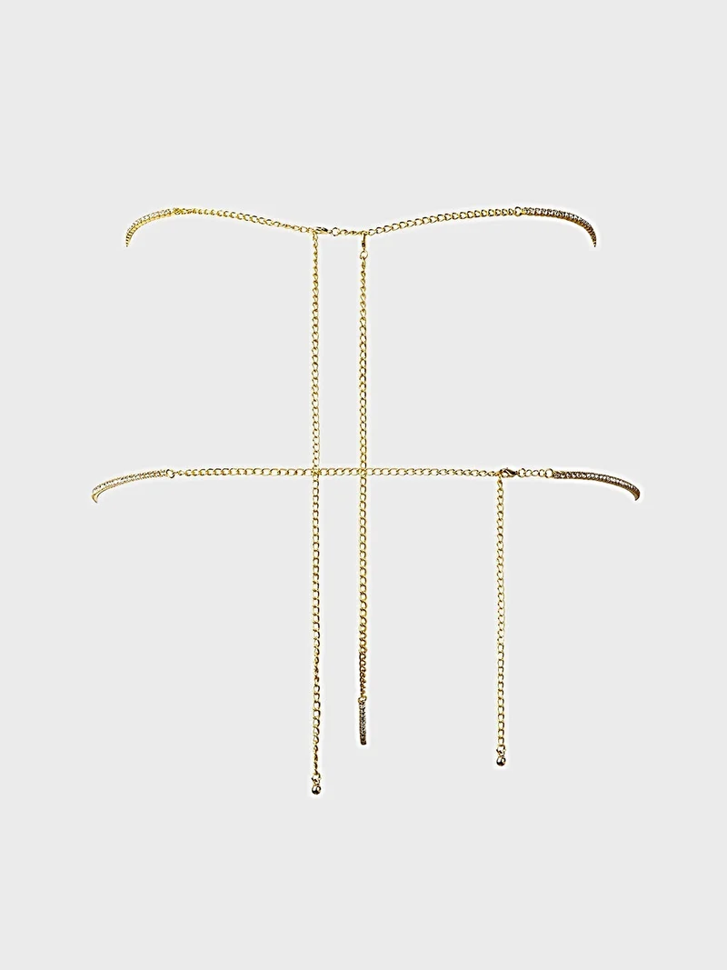 Strass-Slip mit spiralförmigem Mittelstück, verstellbarem Kettenrücken und luxuriösen, mehrlagigen Trägern