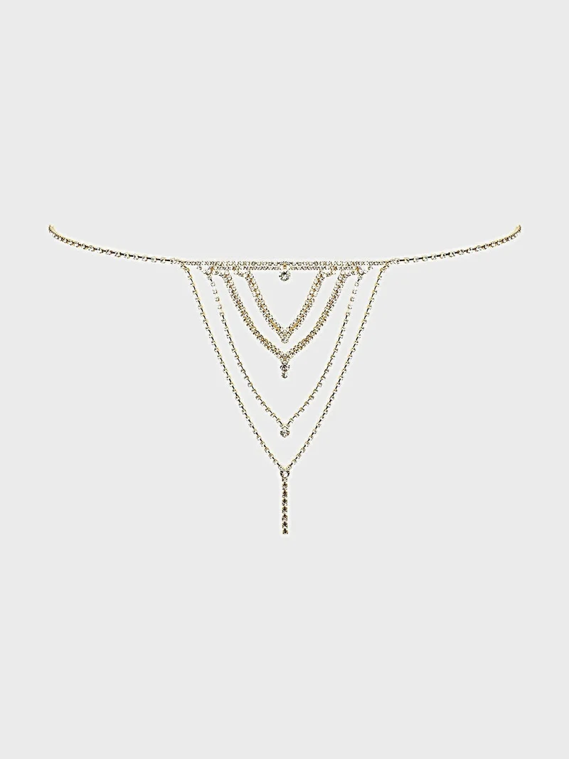 Strassbesetzter String-Tanga mit verstellbarer Kette, mehrlagigen V-Strängen und G-String-Design