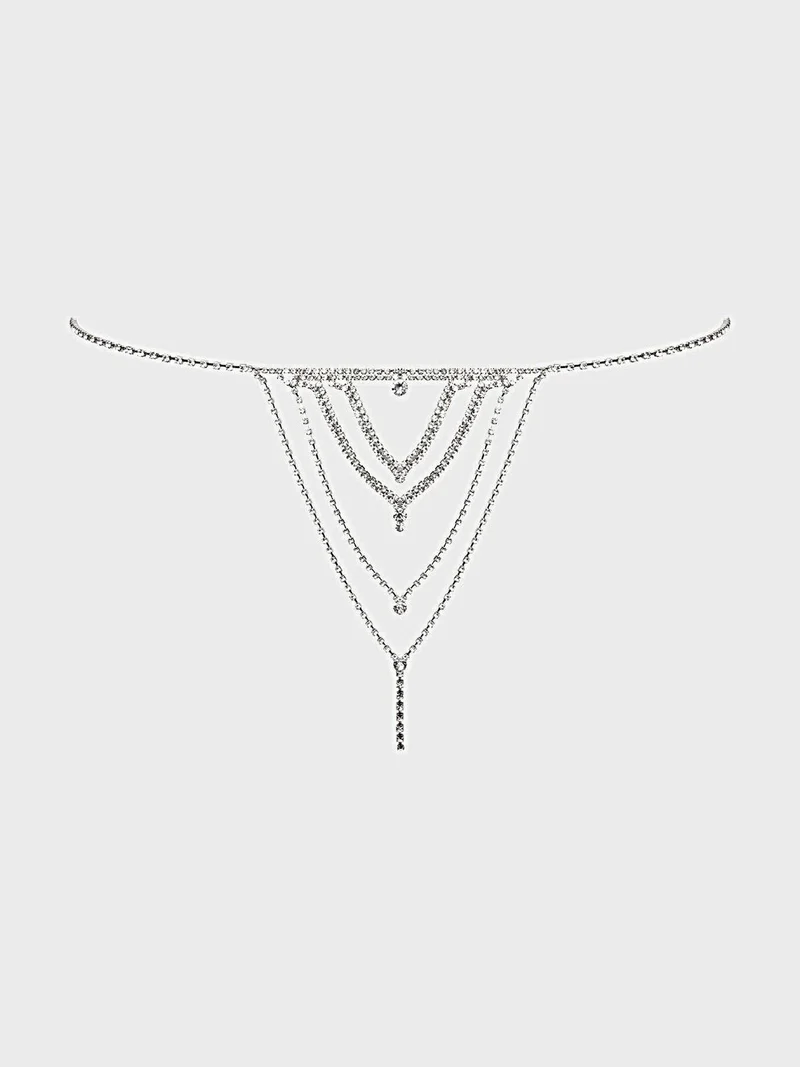 Strassbesetzter String-Tanga mit verstellbarer Kette, mehrlagigen V-Strängen und G-String-Design