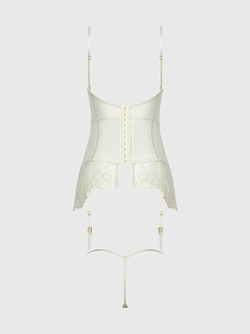 Rosalie Brautwäsche-Set – Satin-Spitzen-Negligé mit String, rückenfreies Design