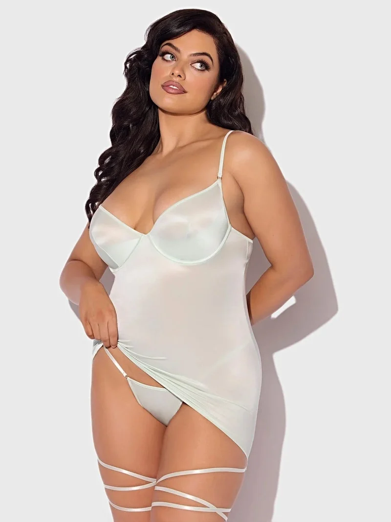 Zoe Oil Slick Wickelstrumpfhalter-Hemdenset mit Bügel-BH und abnehmbaren Strumpfhaltern