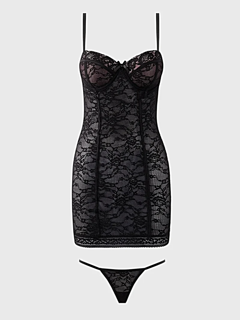 Desiree Chemise-Set mit floraler Spitze, Bügel-Balconette-BH und passendem String