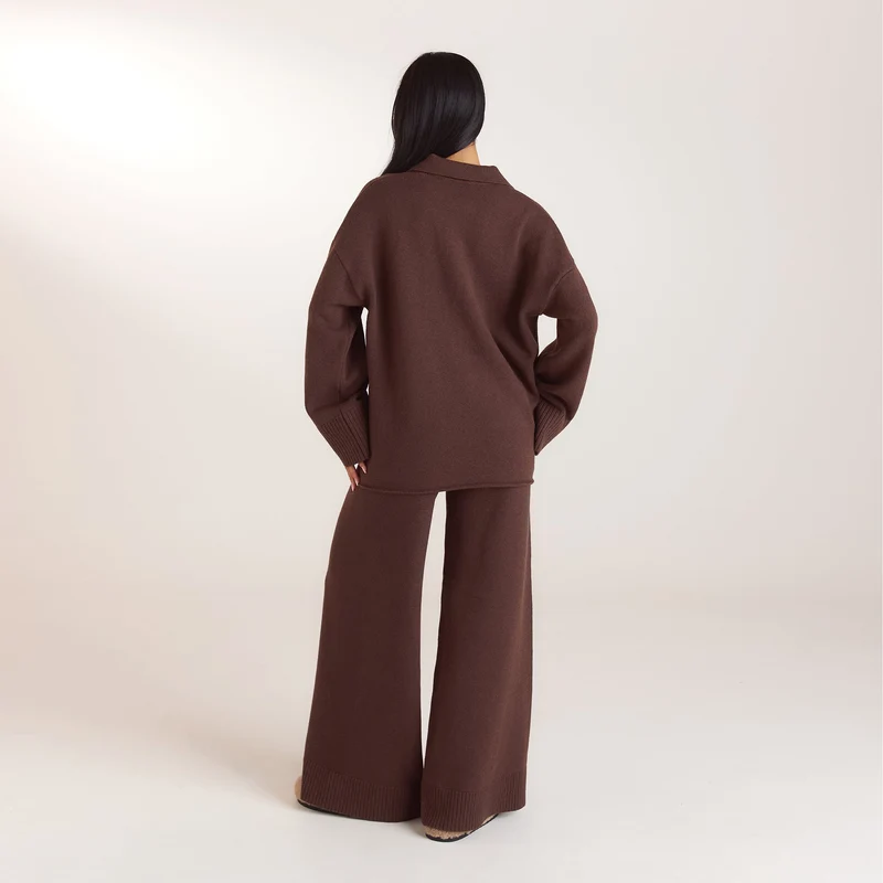 Strickhose mit weitem Bein - Schokolade