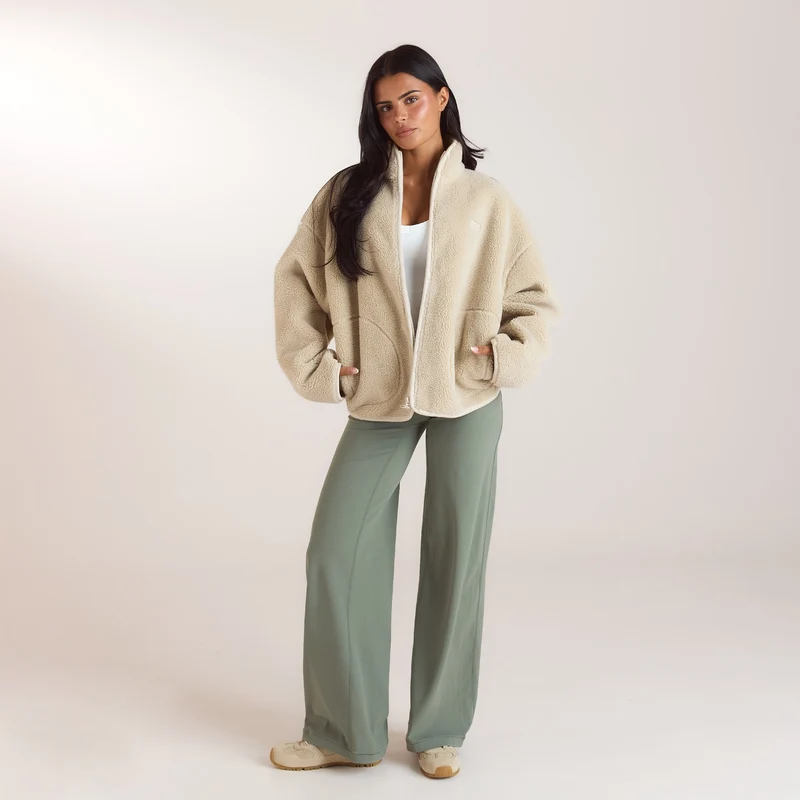 Borg-Jacke mit Reißverschluss - Crèmefarbe