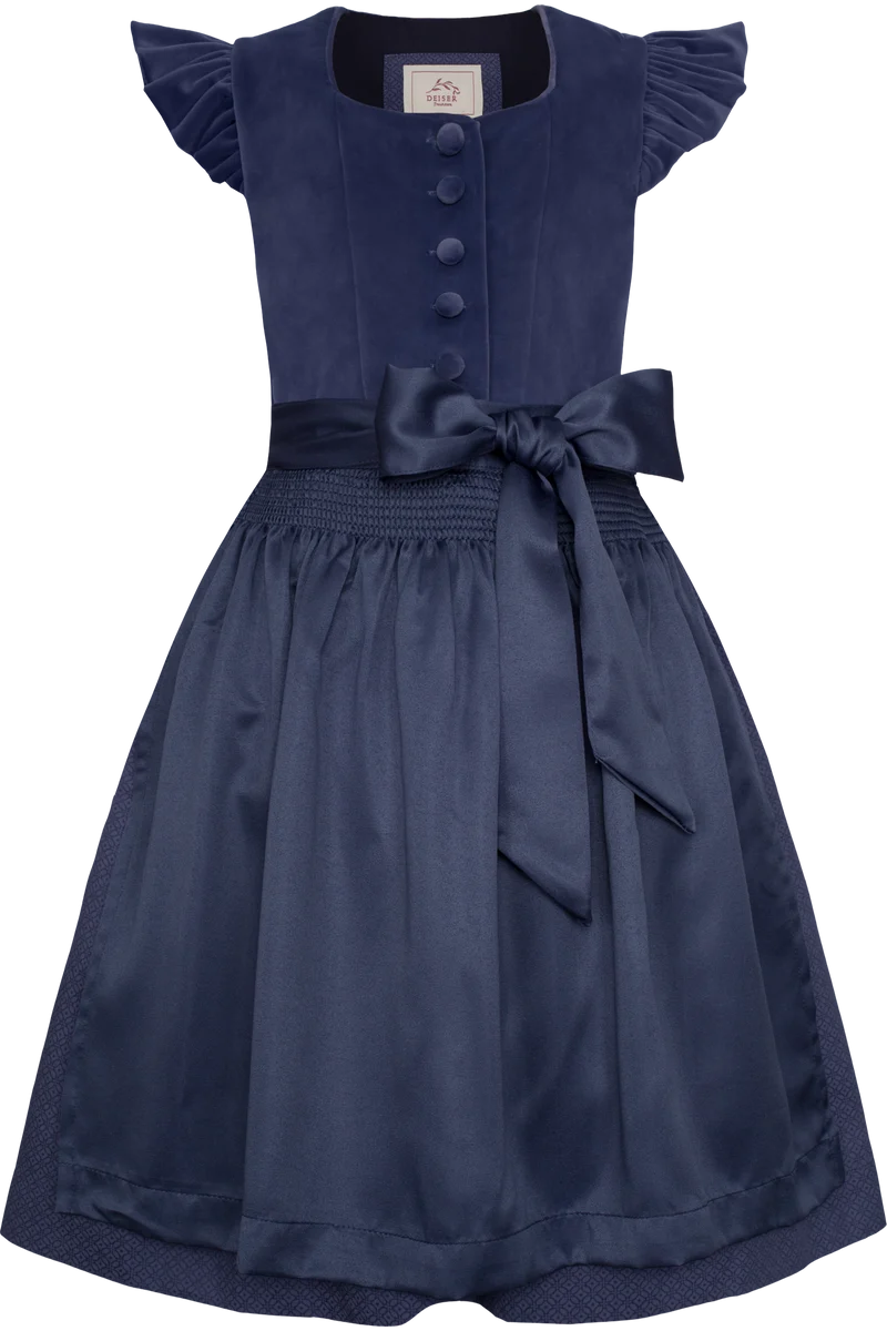 Kinder-Veloursdirndl mit Flügelärmeln - taubenblau