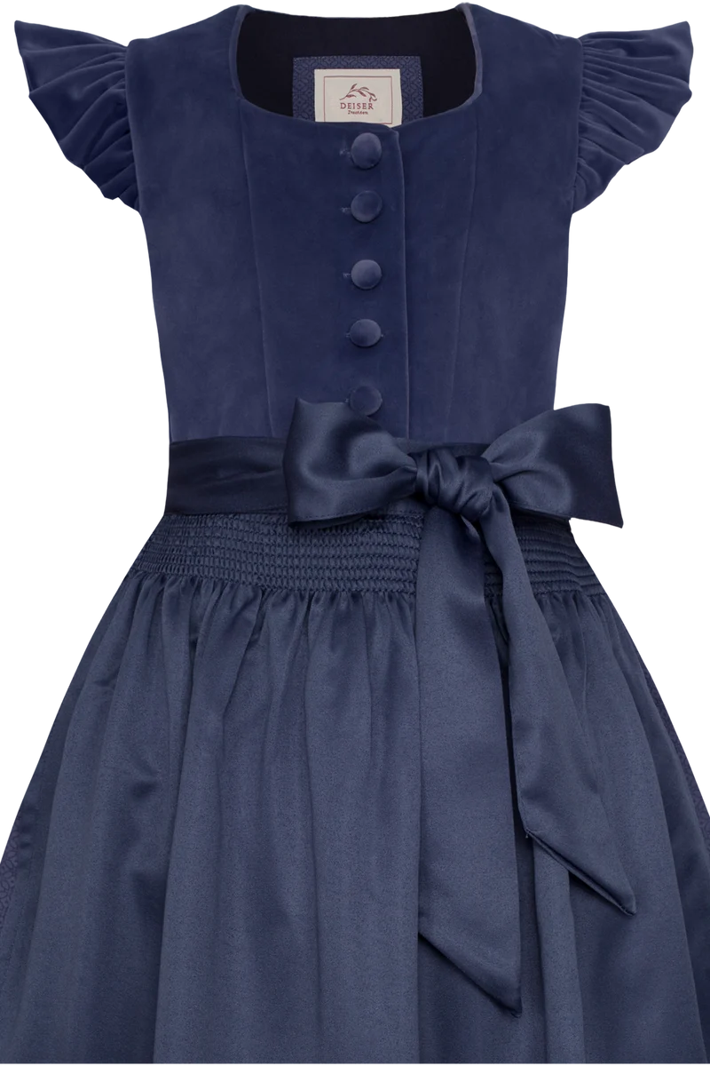 Kinder-Veloursdirndl mit Flügelärmeln - taubenblau