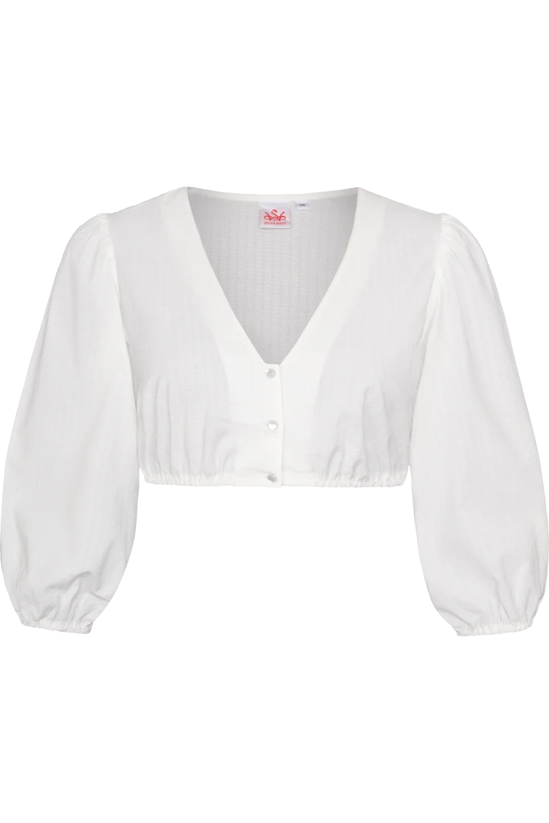 Dirndlbluse mit V-Ausschnitt und weiten 3/4-Ärmeln - offwhite