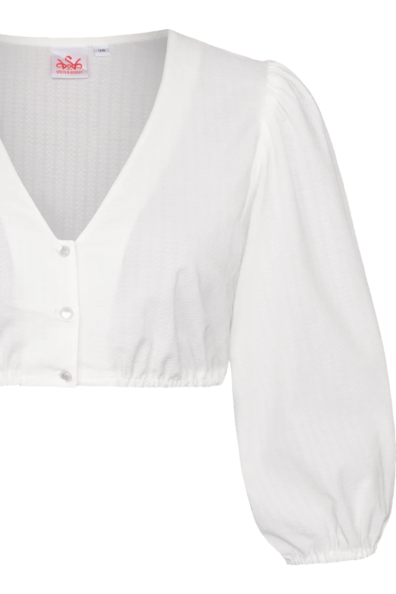 Dirndlbluse mit V-Ausschnitt und weiten 3/4-Ärmeln - offwhite