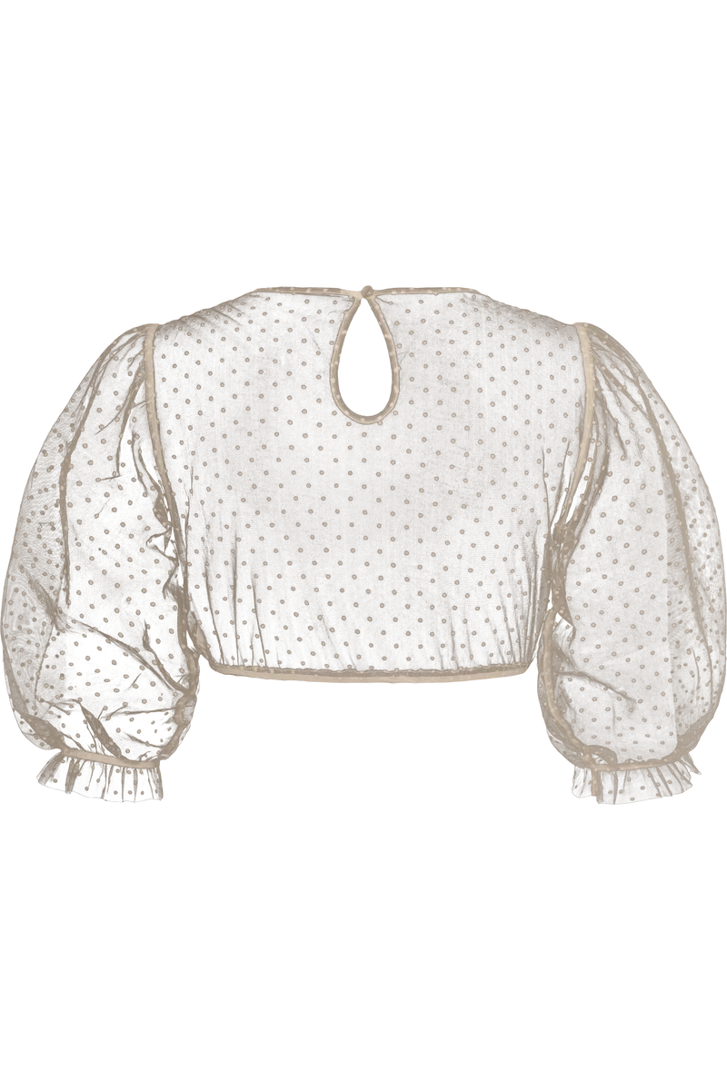Dirndlbluse in durchsichtigem Punkte-Mesh - beige