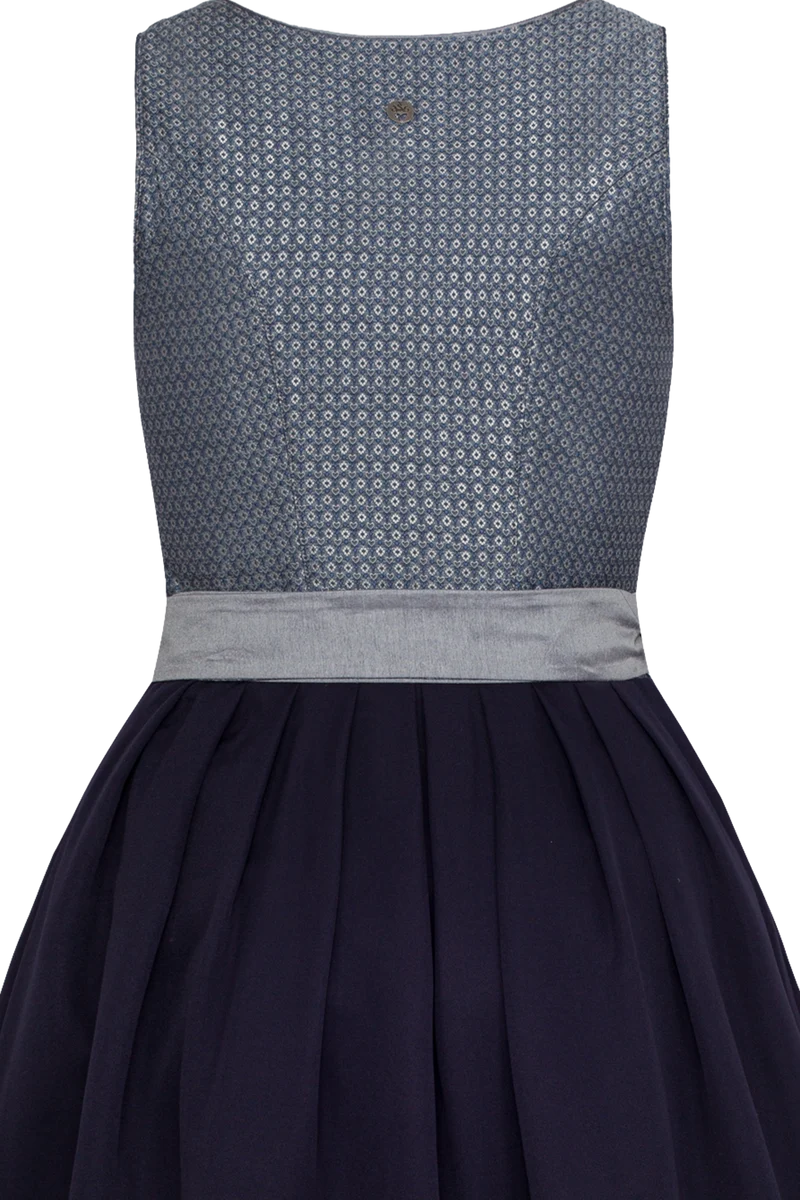 Langes Jacquarddirndl mit Taftschürze - blau
