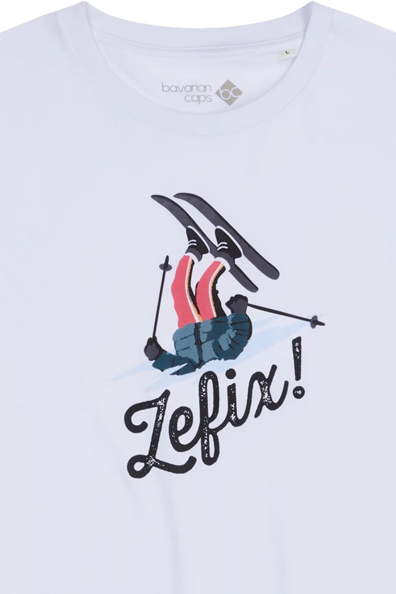 Herren T-Shirt mit humorvollem Skifahrer-Motiv - weiß