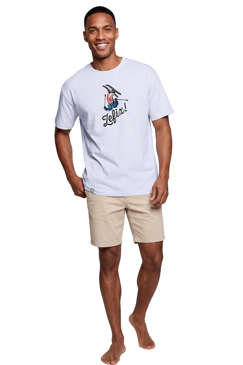 Herren T-Shirt mit humorvollem Skifahrer-Motiv - weiß