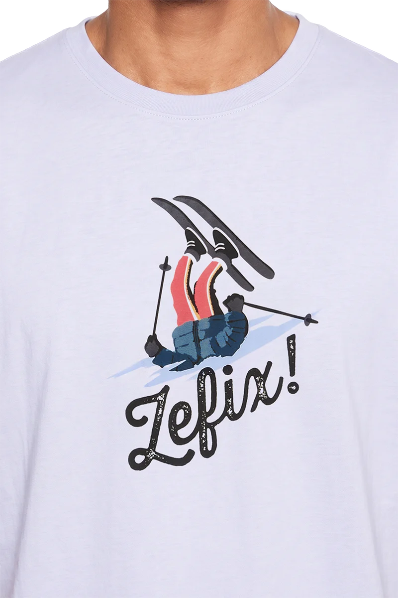 Herren T-Shirt mit humorvollem Skifahrer-Motiv - weiß