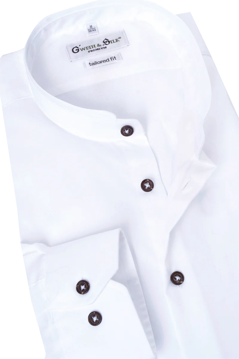 Herren Trachtenhemd mit Stehkragen Tailored Fit - weiß weiß