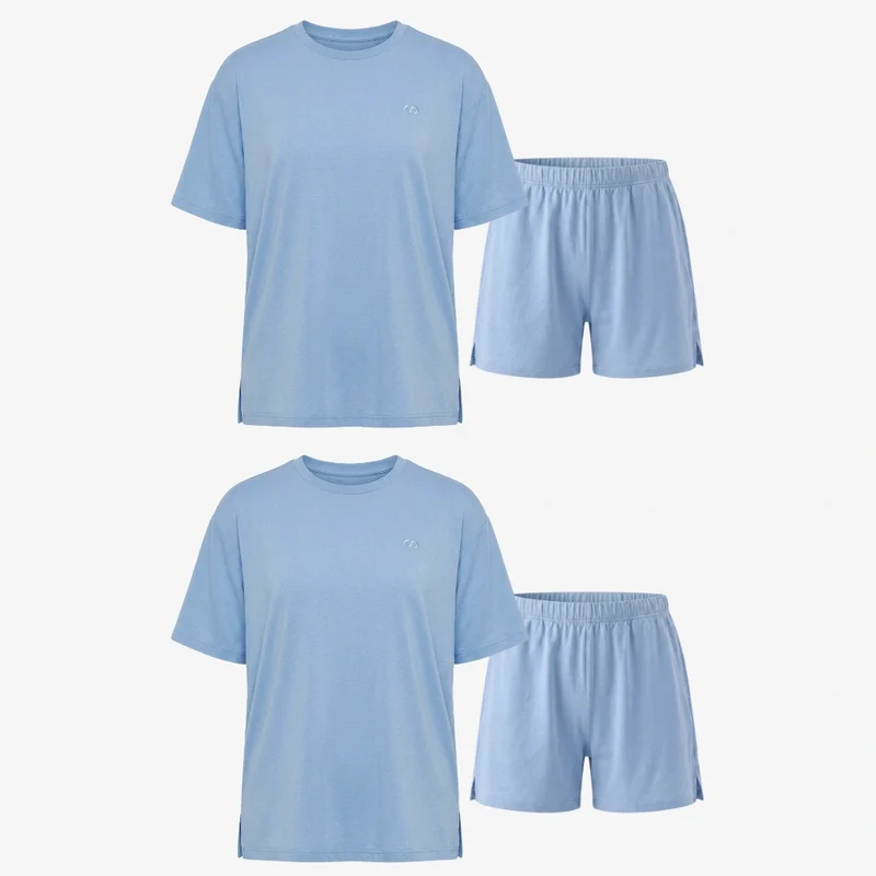 Schlafanzug Set Damen kurz | Hellblau