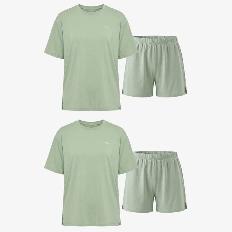 Schlafanzug Set Damen kurz | Salbeigrün