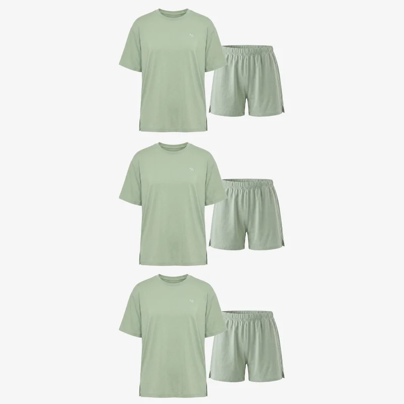 Schlafanzug Set Damen kurz | Salbeigrün
