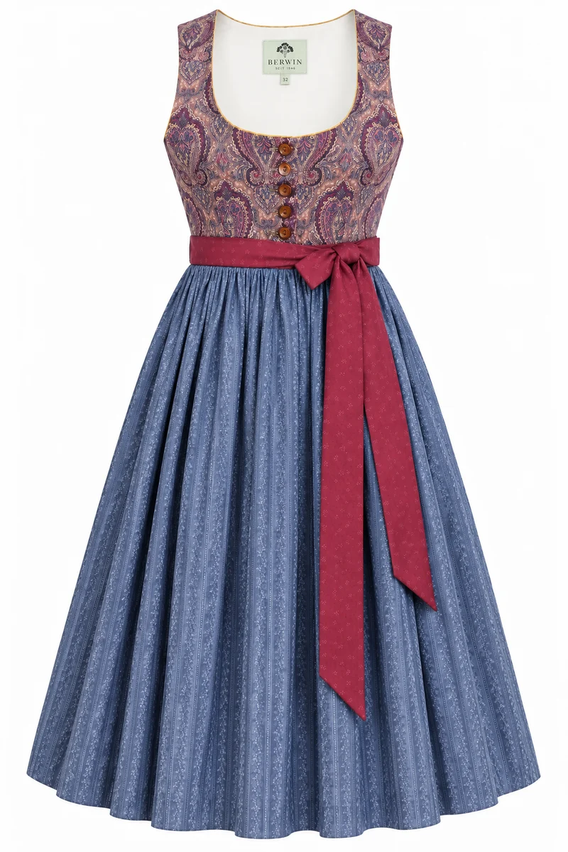 Umstandsdirndl aus Paisleydruck mit Bindeband