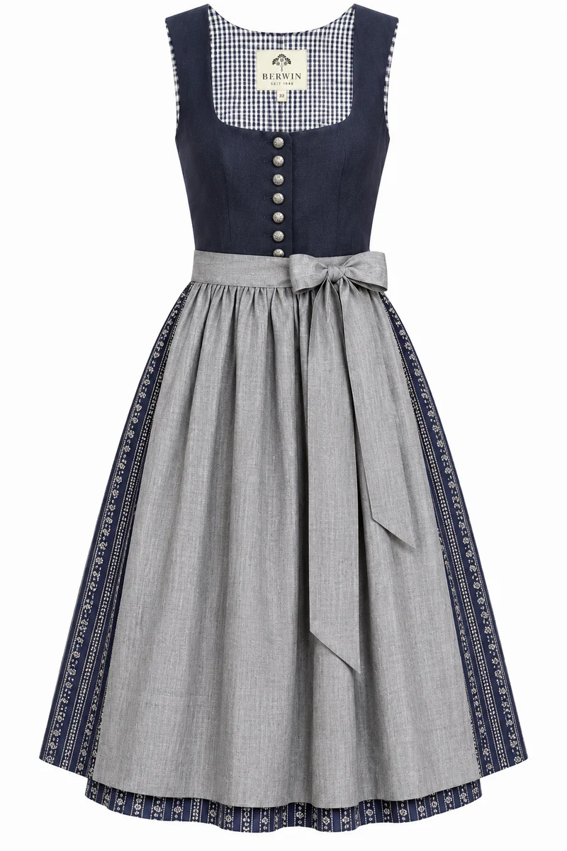 Dirndl mit Reinleinen-Oberteil und Leinenschürze