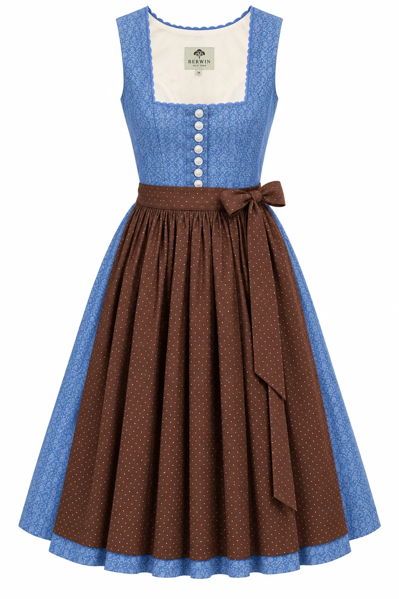 Baumwolldirndl mit Blümchendruck und Tupfenschürze