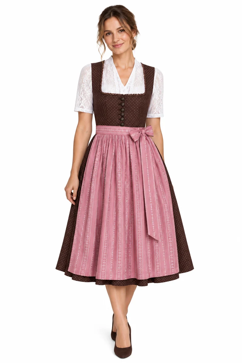 Baumwolldirndl mit Tupfenmuster und Kontrastschürze