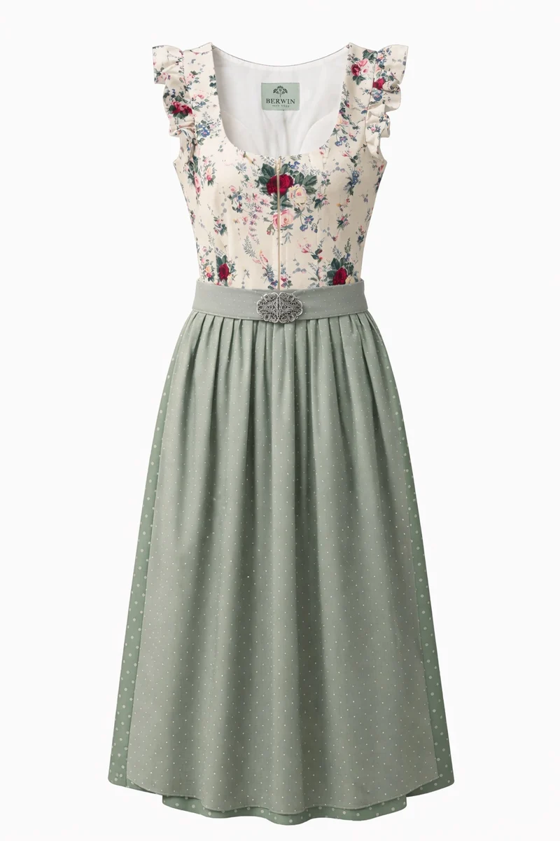 Florales Dirndl mit Blumenprint & Tupfenschürze