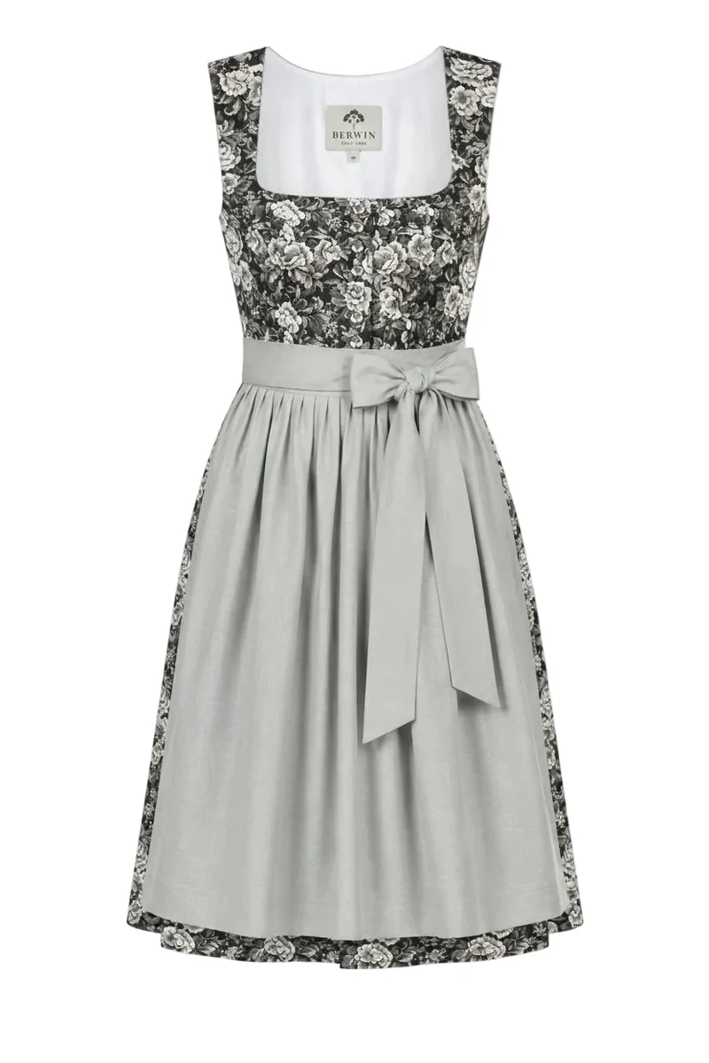 Dirndl mit Rosendruck und unifarbener Schürze