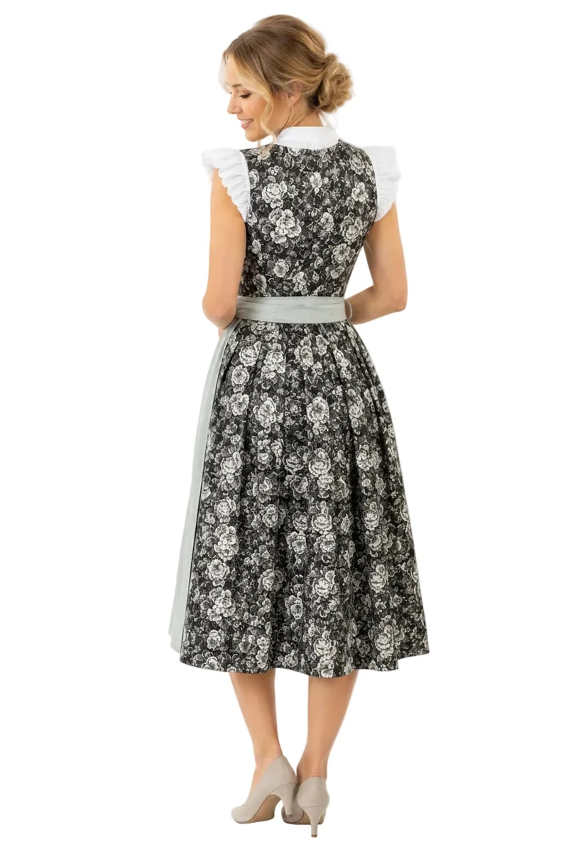 Dirndl mit Rosendruck und unifarbener Schürze