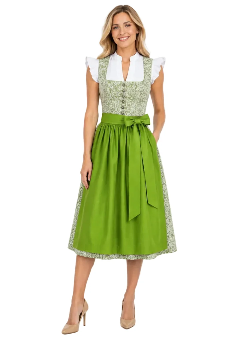 Dirndl aus Ornament-Druck mit uni Schürze