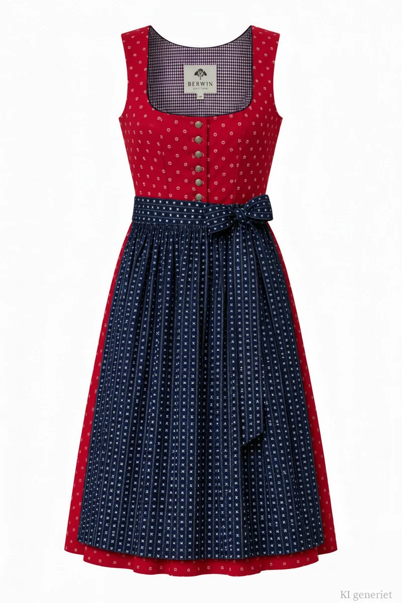 Dirndl aus Blümchendruck mit Streifenschürze