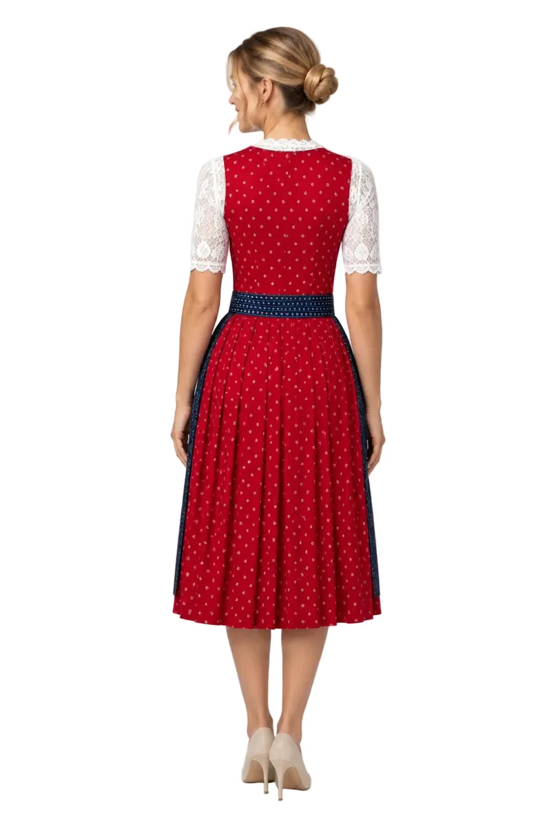 Dirndl aus Blümchendruck mit Streifenschürze