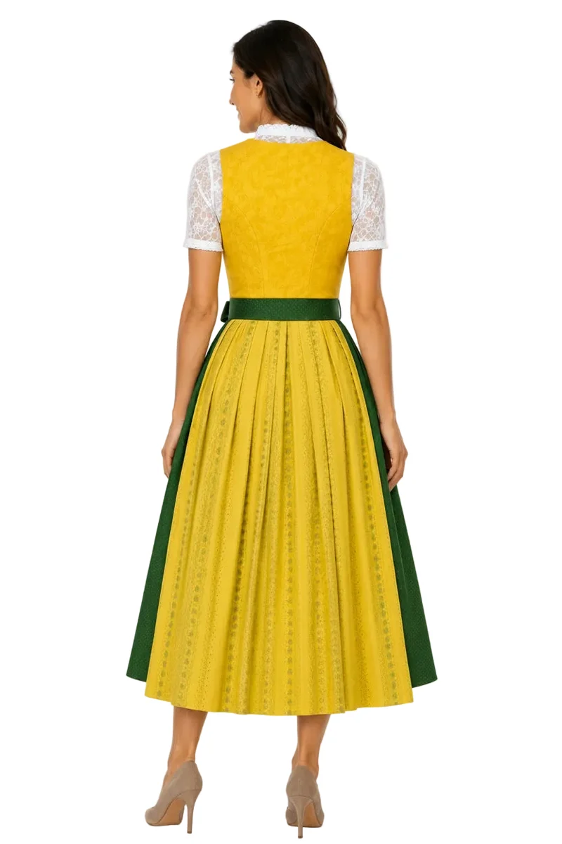 Traditionelles gelb-grünes Dirndlkleid mit Leinen