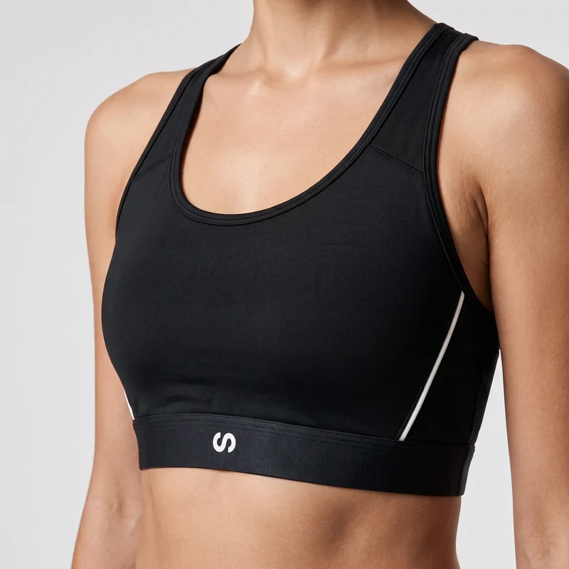 Sport-BH Damen mit Retro Kontraststreifen | Schwarz