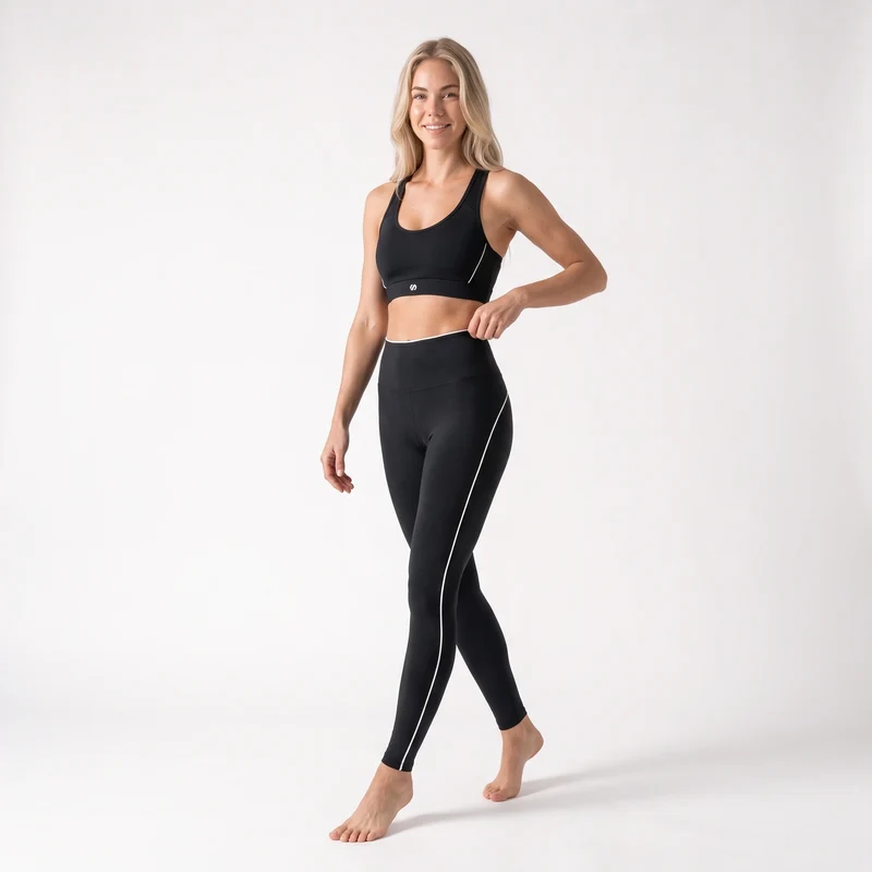 High Waist Leggings mit Retro Kontraststreifen | Schwarz