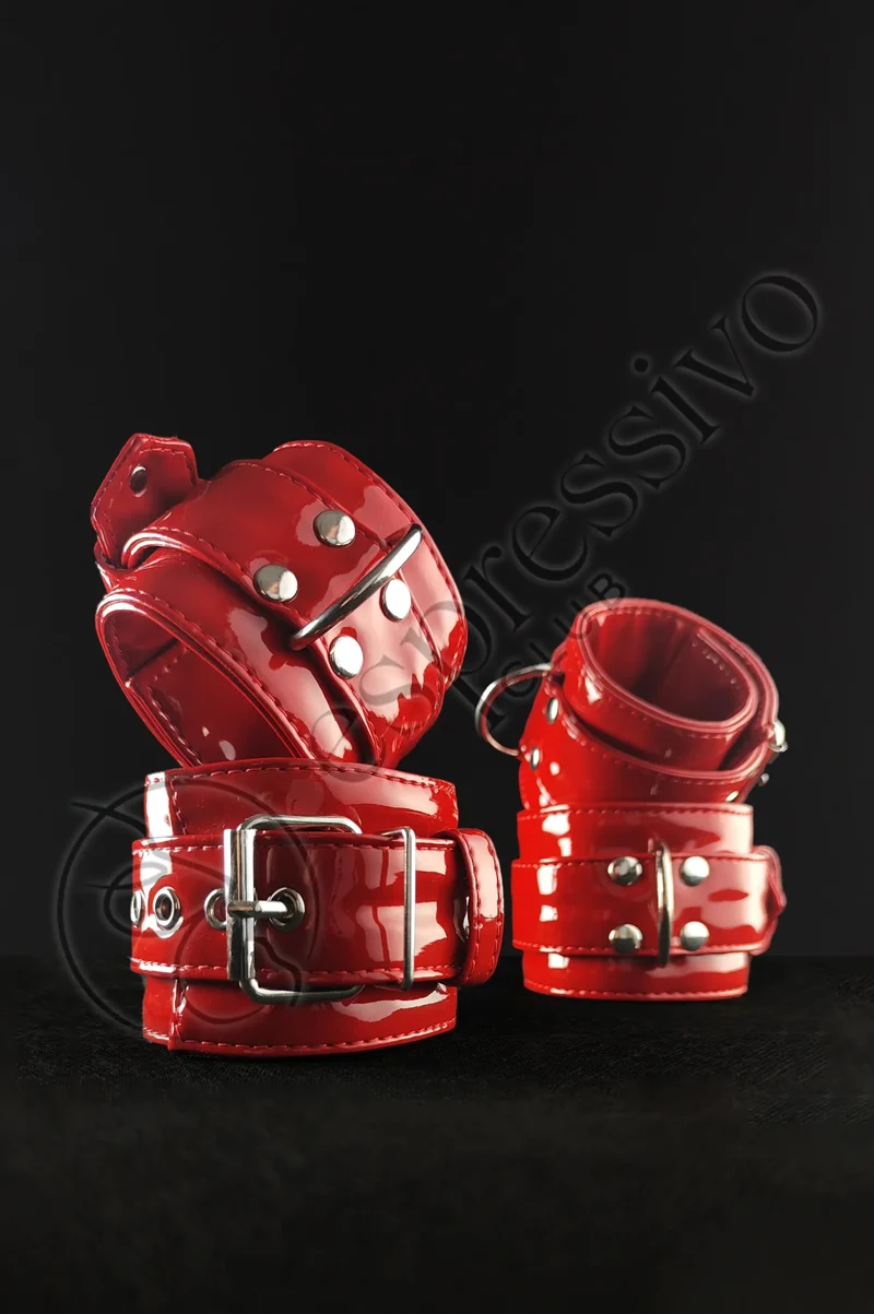Bondage cuffs in Red PVC - Wrist & Ankle BDSM restraints