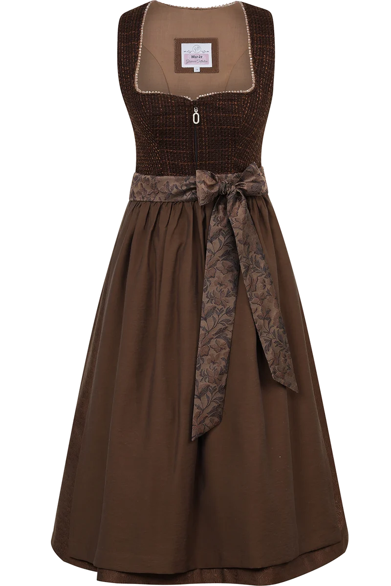 Einfarbiges Midi-Dirndl in Bouclé-Optik - bronze