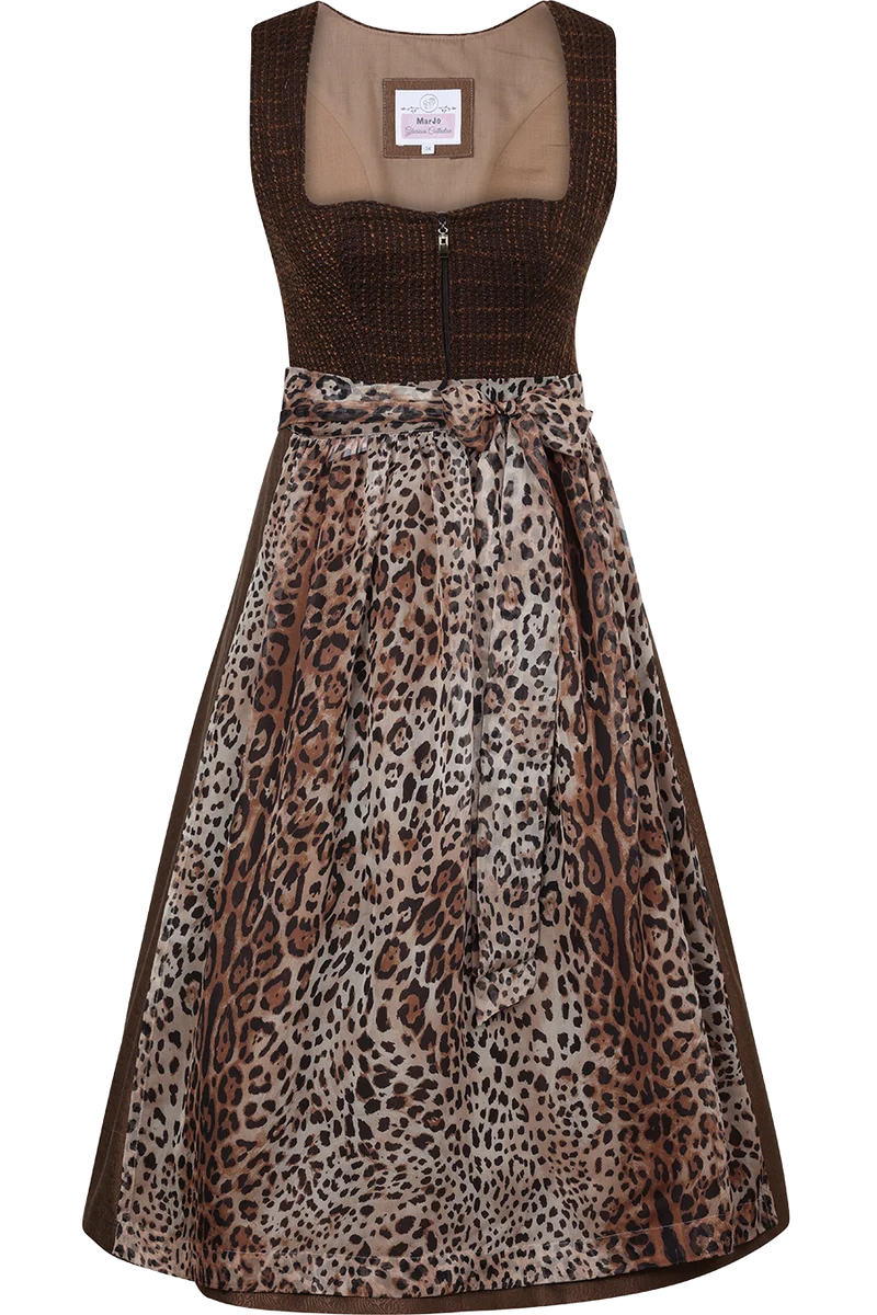 Midi-Leoprintdirndl mit Srukturmieder - espresso leo