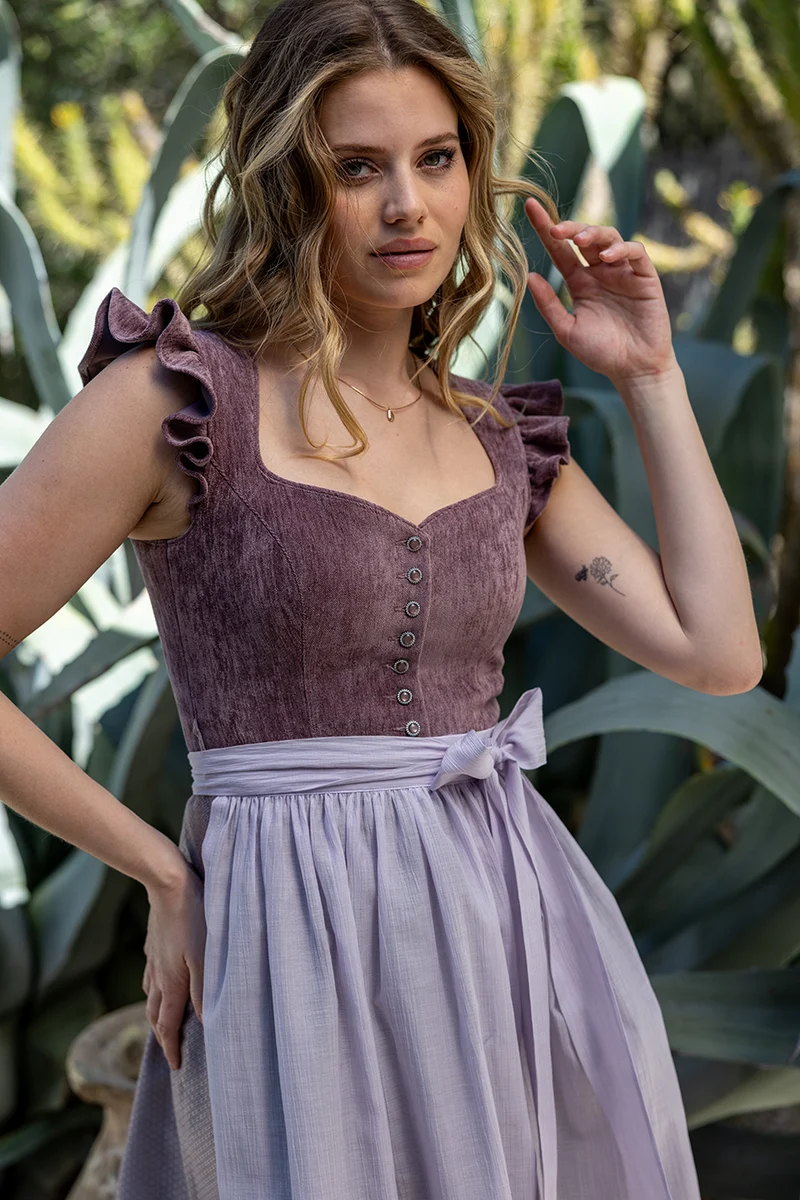 Samtdirndl 70cm mit abnehmbaren Flügelärmeln - pflaume