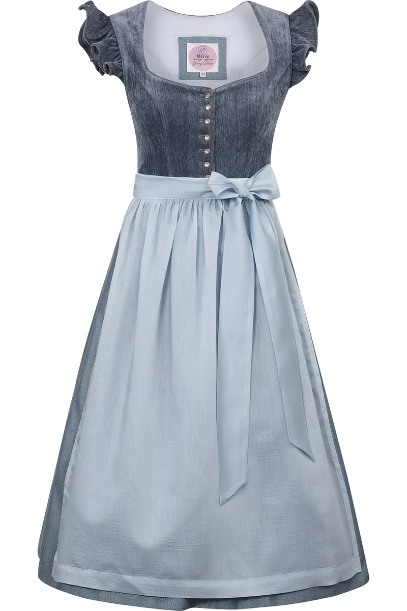 Samtdirndl 70cm mit abnehmbaren Flügelärmeln - himmelblau