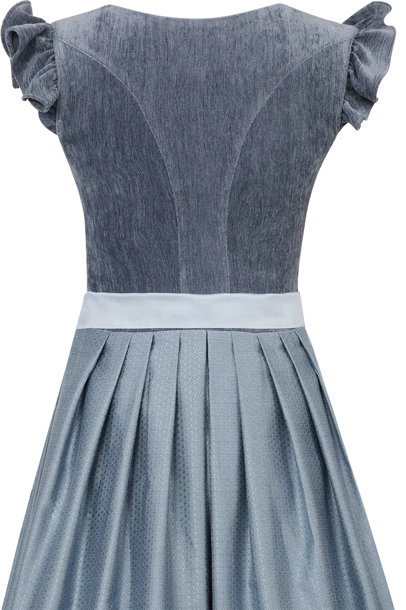 Samtdirndl 70cm mit abnehmbaren Flügelärmeln - himmelblau