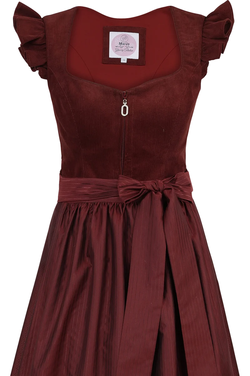 Monochromes Cord-Dirndl mit abtrennbaren Flügelärmeln - henna